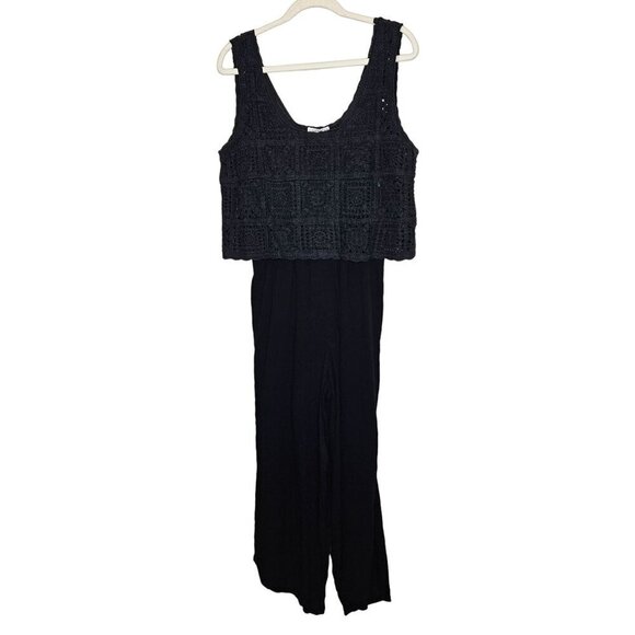 Indio Collective Black Crochet Sleeveless Jumpsuit Viscose Cotton Blend Size‎ S - Picture 1 of 11